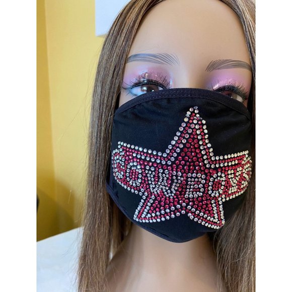Dallas COWBOYS Pink Bling Rhinestone Face Mask - Picture 7 of 11